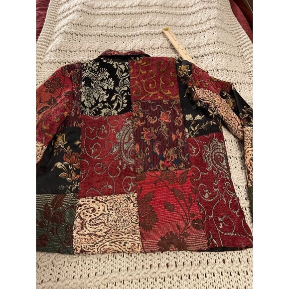 Chicos Patchwork Jacket Size 1 Multicolor Floral Tapestry Button Lined 46% VISCO - Picture 8 of 15